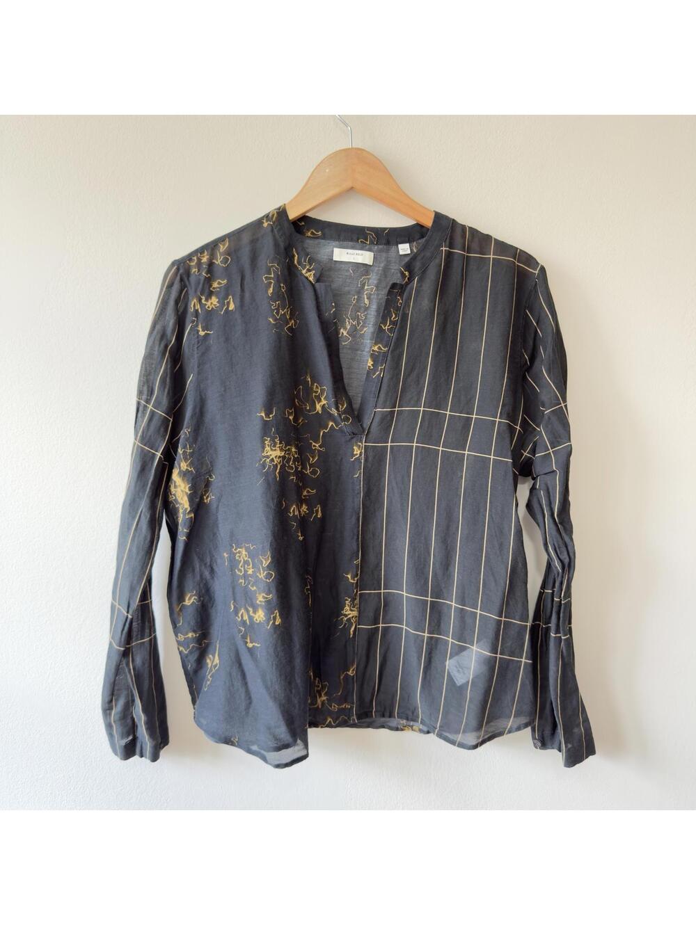 Billy Reid Abstract Grid Print Silk Blend Blouse Women's Size L
